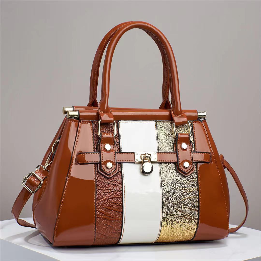 Vertical Stitching Bright Leather Lizard Pattern Large Capacity Shoulder Bag
